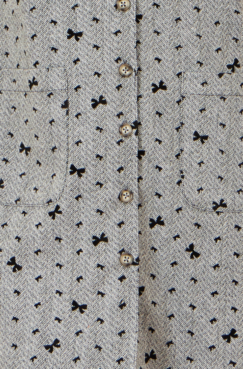 Yumi Grey Bow Print Pinafore Dress With Button Up