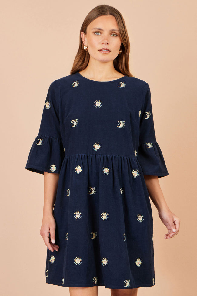 Yumi Navy Cosmic Embroidered Cord Tunic