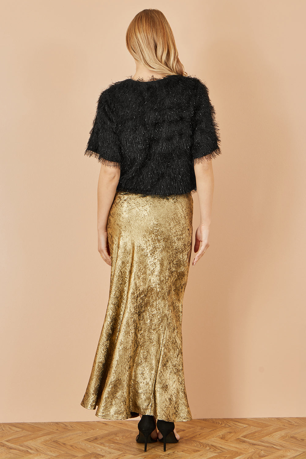 Yumi Gold Satin Midi Skirt
