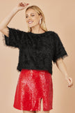 Yumi Black Lurex Fringe Relaxed Fit Top