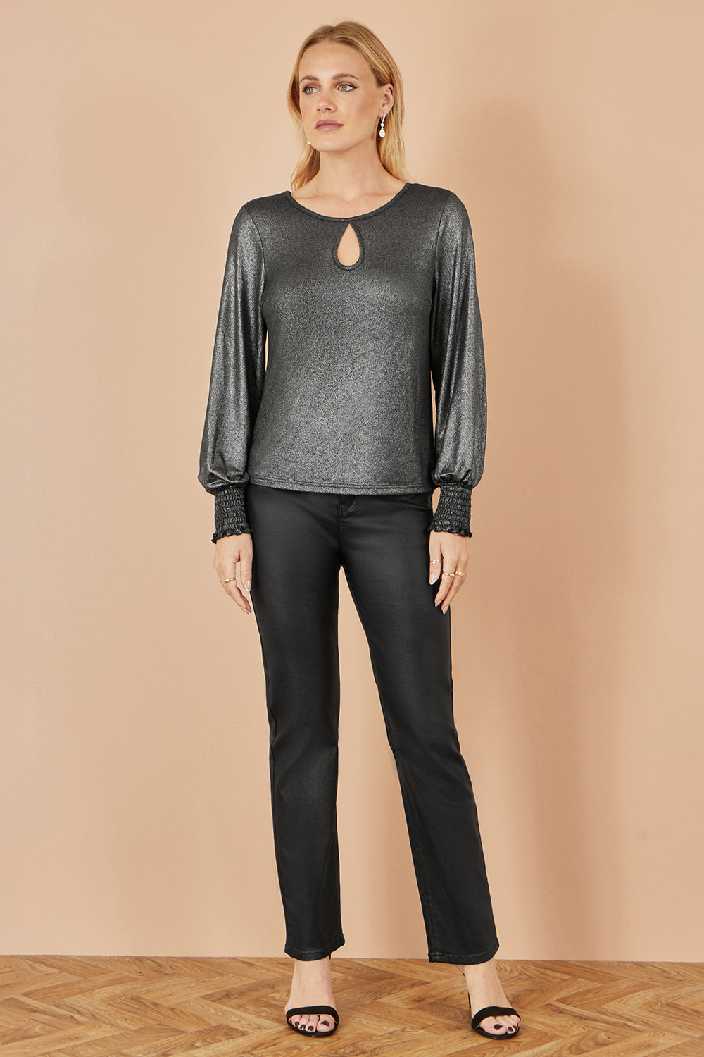 Yumi Black Metallic Bow Back Top