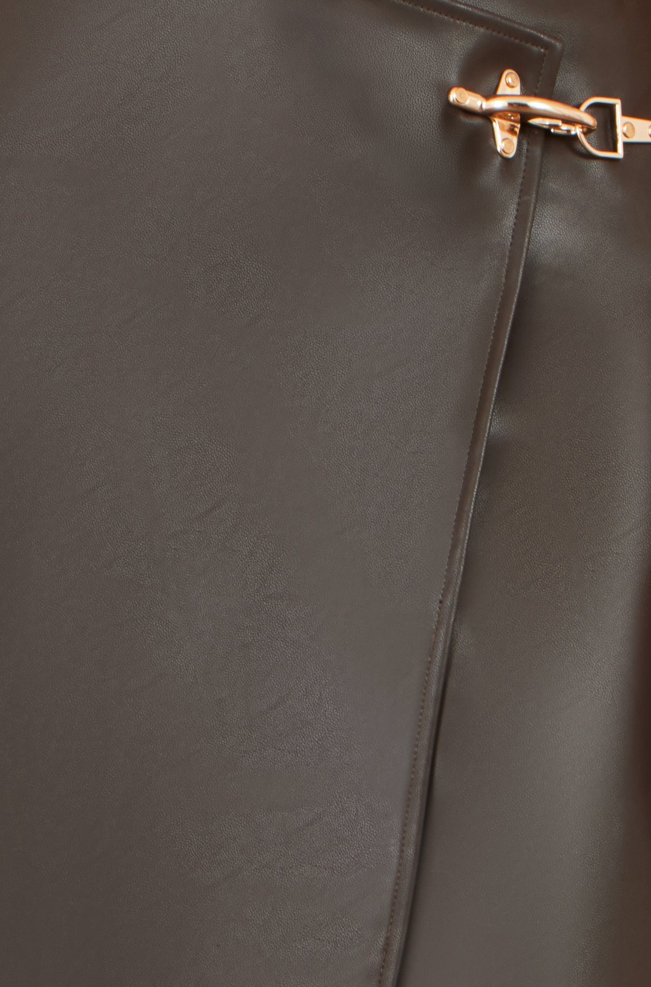 Yumi Brown Faux Leather Wrap Mini Skirt