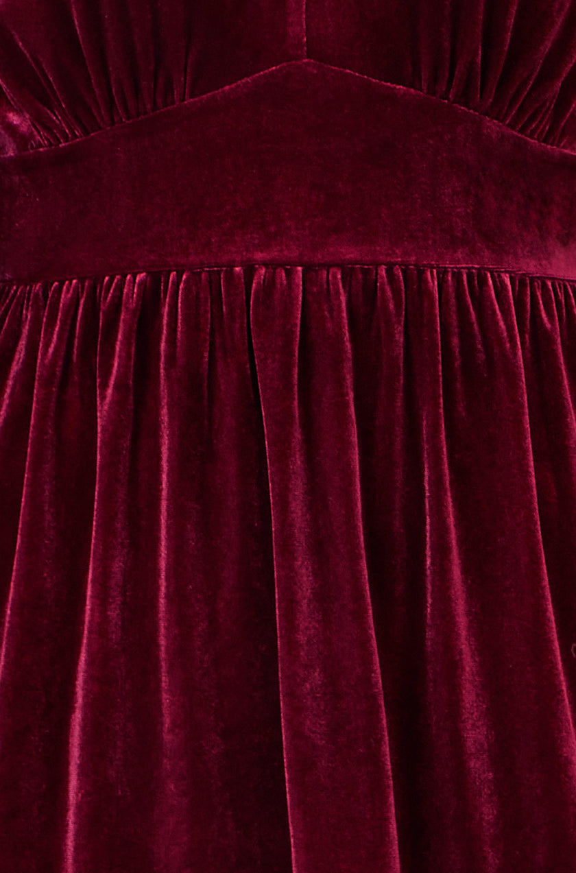 Yumi Burgundy Velvet Long Sleeve Skater Dress