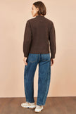 Yumi Brown Knitted High Neck Jumper With Applique Flowers