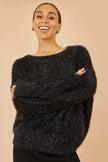 Yumi Black Metallic Fluffy Eyelash Relaxed Jumper