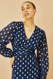 Yumi Navy Foil Print Midi Dress