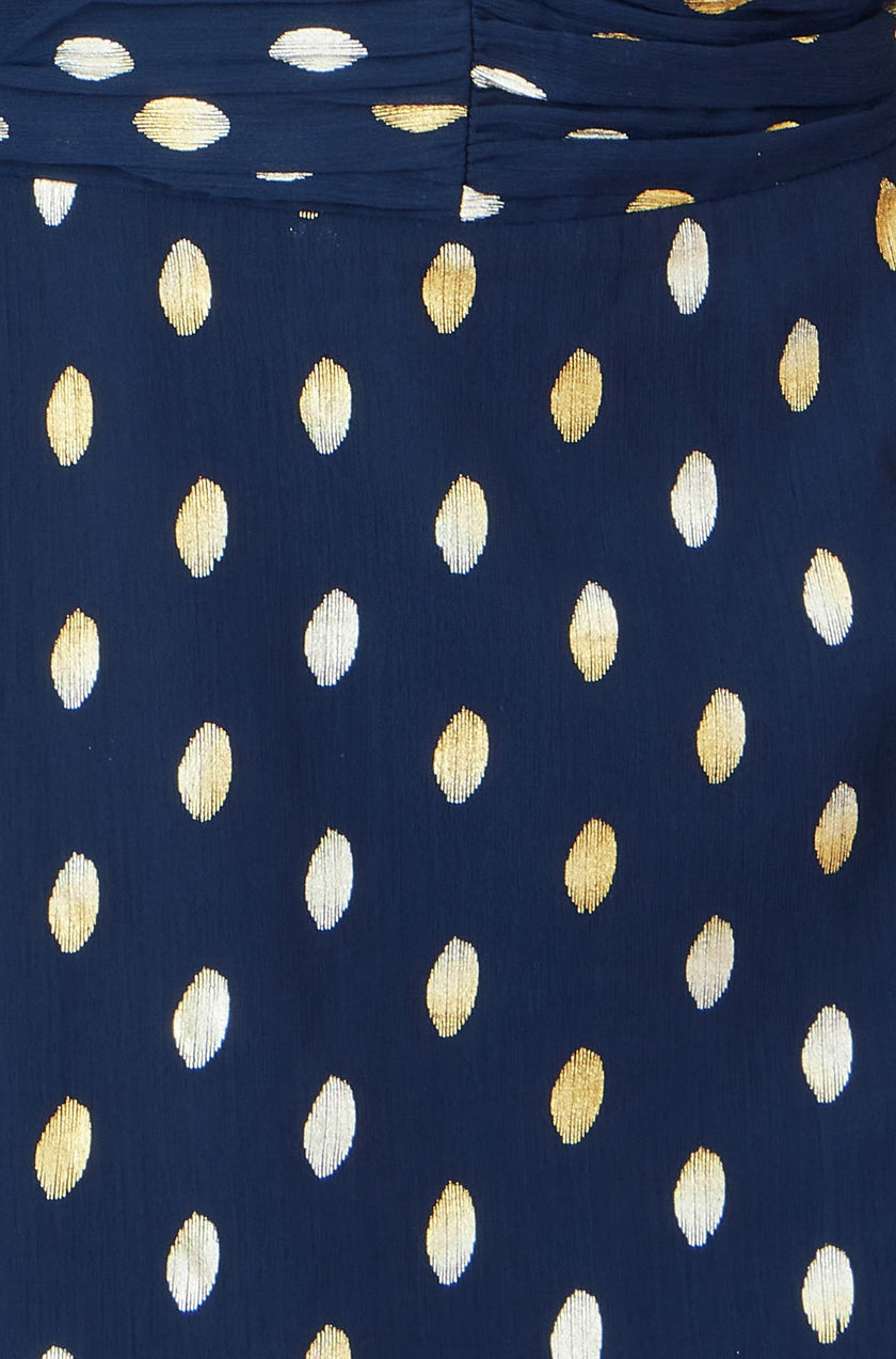 Yumi Navy Foil Print Midi Dress