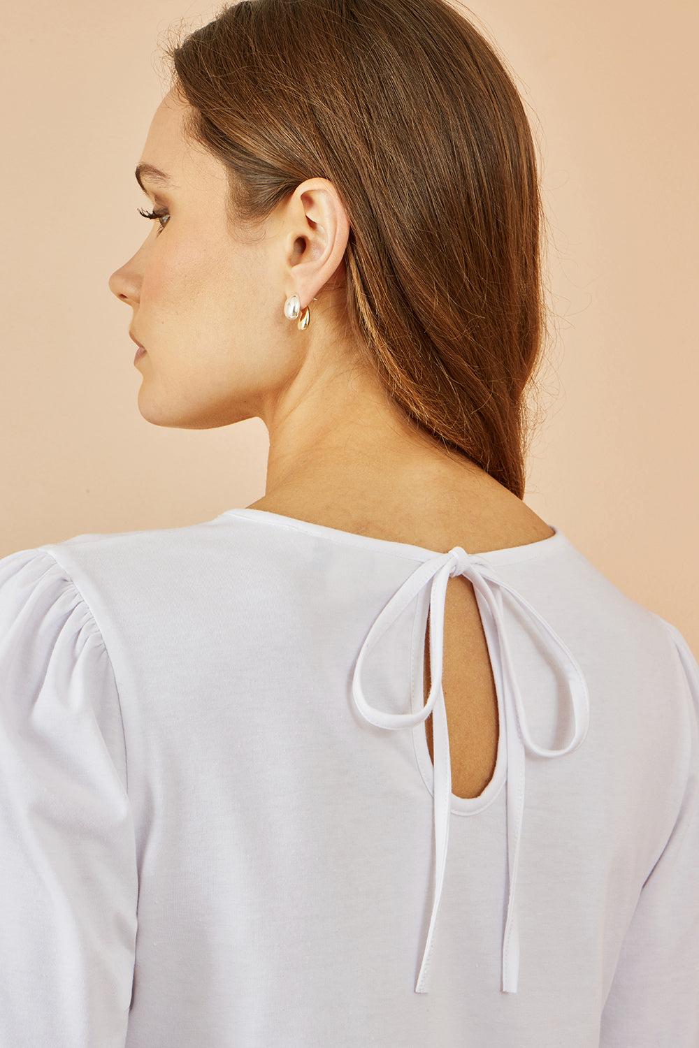Yumi White Stretch Cotton Jersey Long Sleeve Top
