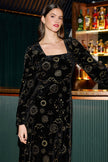 Yumi Black Cosmic Foil Print Midi Dress