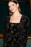 Yumi Black Cosmic Foil Print Midi Dress