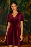 Robe patineuse en velours bordeaux Yumi avec nœud à strass