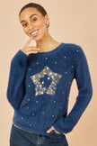 Yumi marineblå, blød julesweater med stjerner