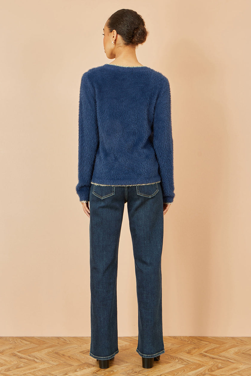 Yumi marineblå, blød julesweater med stjerner