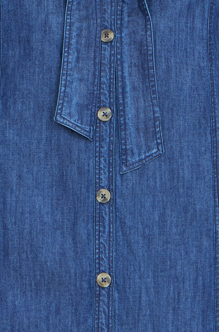 Yumi Blue Chambray Tunic With Pussy Bow Tie