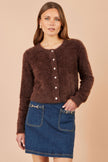Cardigan corto in maglia effetto ciglia Yumi Brown