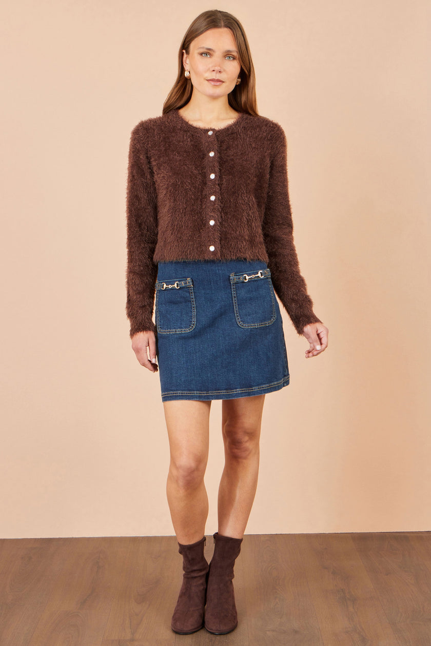Cardigan corto in maglia effetto ciglia Yumi Brown