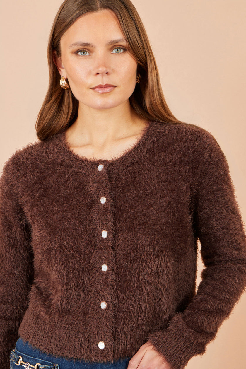 Cardigan corto in maglia effetto ciglia Yumi Brown
