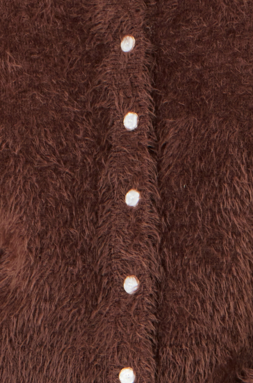 Cardigan corto in maglia effetto ciglia Yumi Brown