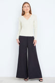 Yumi Ivory Metallic Thread Rib Wrap Knitted Top