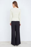 Yumi Ivory Metallic Thread Rib Wrap Knitted Top