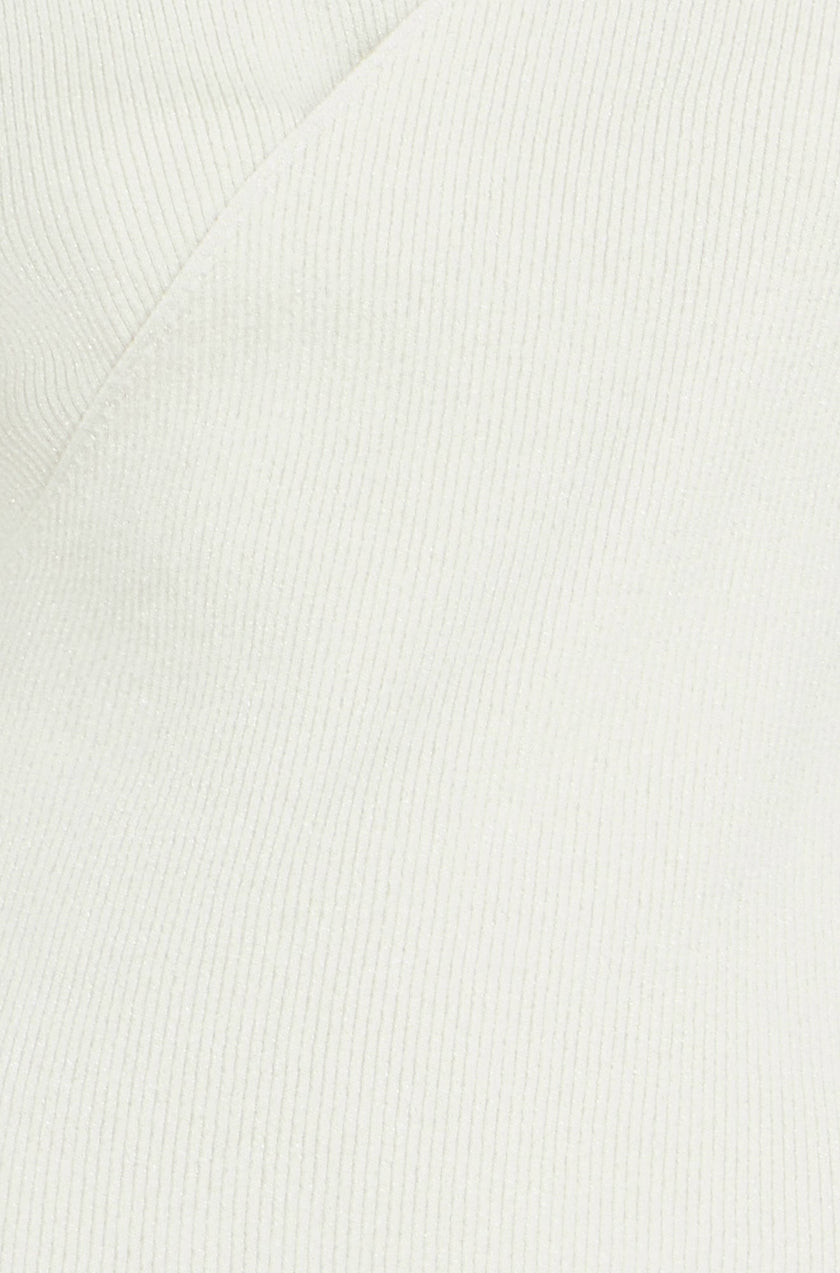 Yumi Ivory Metallic Thread Rib Wrap Knitted Top