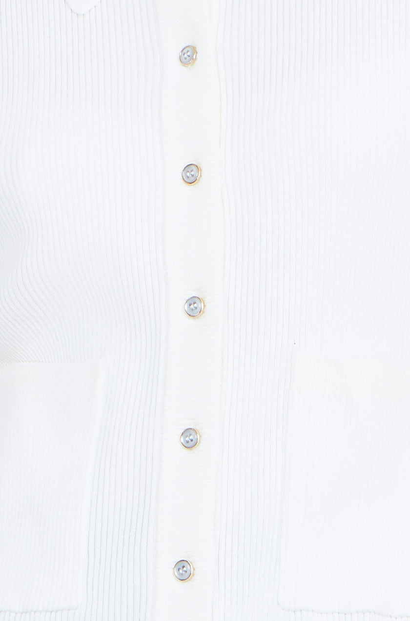 Yumi Ivory Ribbed Collar Button Up Cardigan