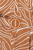 Yumi Brown Abstract Swirl Print Relaxed Midi Shirt Dress With Belt