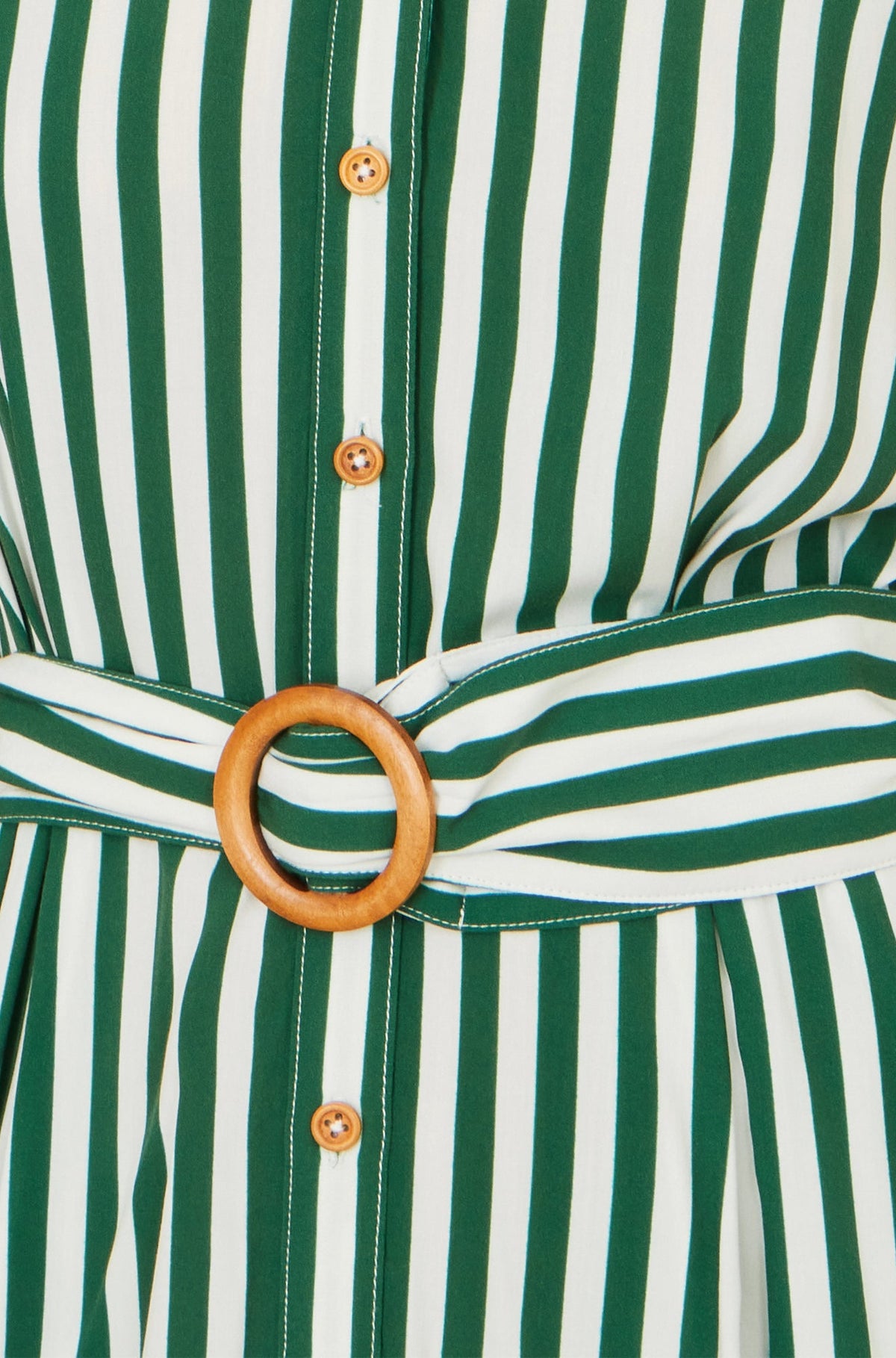Yumi Green Stripe Print Relaxed Midi Shirt Dress With Belt