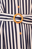 Yumi Navy Stripe Print Relaxed Midi Shirt Dress With Belt