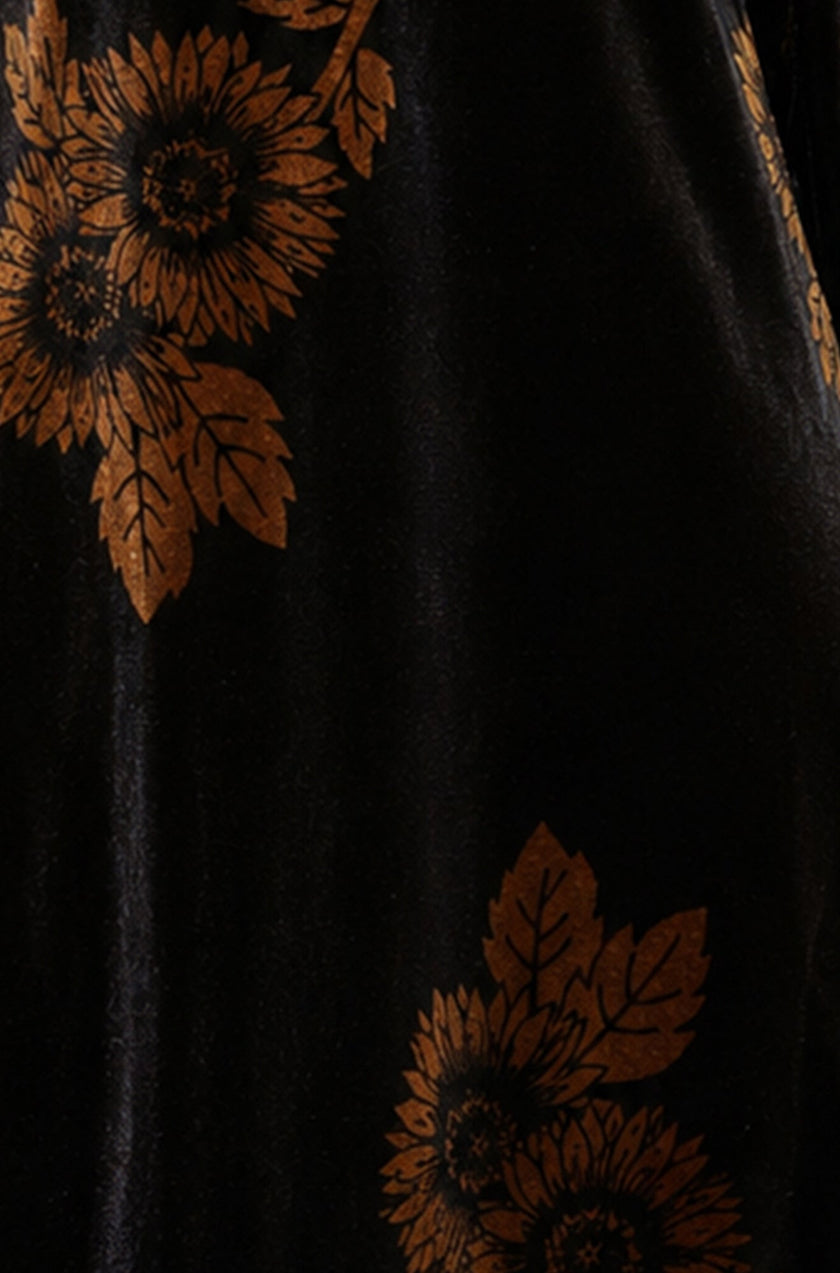 Yumi Black Velvet Sunflower Print Tunic