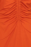 Yumi Orange Ruched Front Stretch Midi Dress