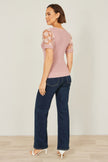 Yumi Blush Knitted Top With Floral Applique