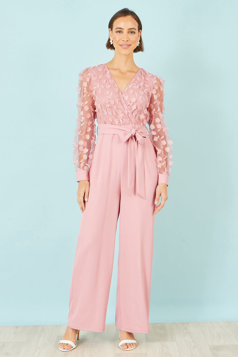 Yumi Pink Flower Applique Jumpsuit