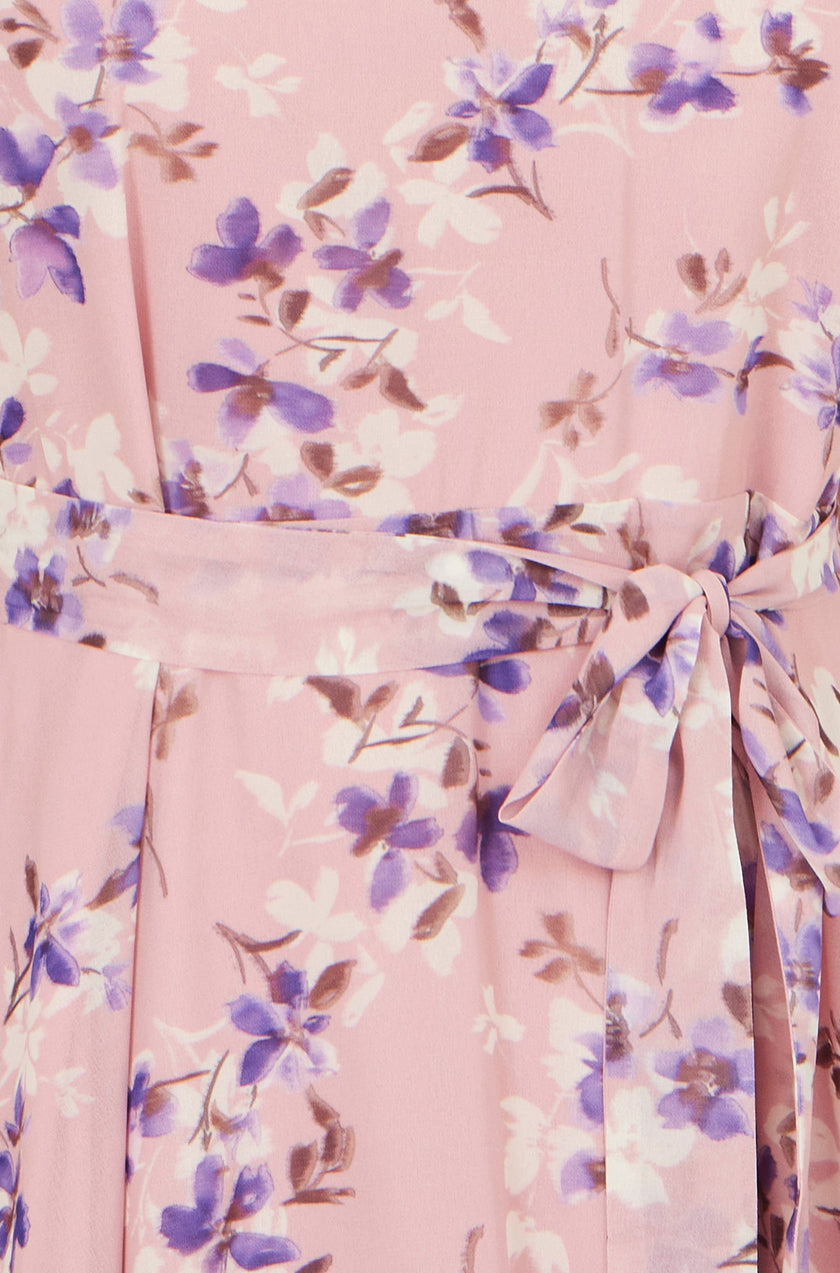 Yumi Pink Blossom Skater Midi Dress With Angel Sleeves
