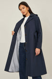 Yumi Navy Belted Long Trench Coat With Belt