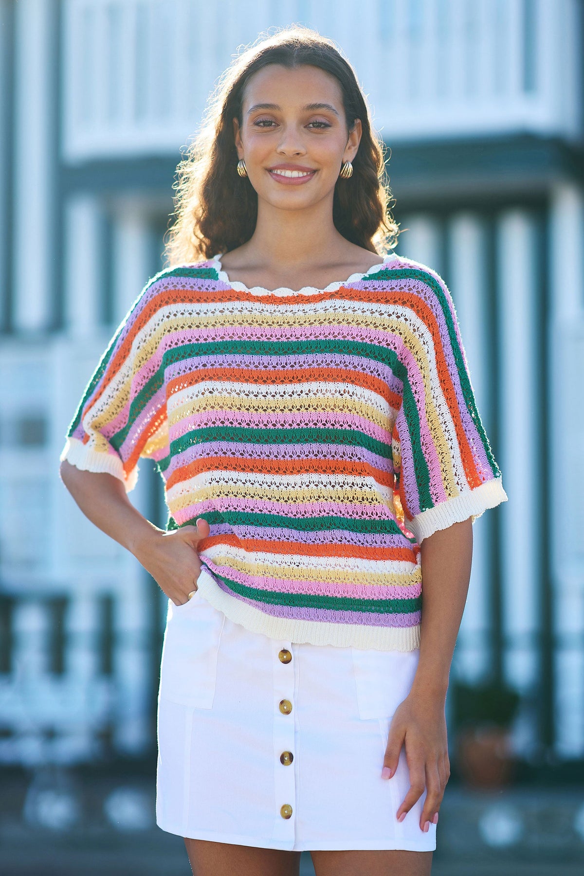 Yumi Multicolour Batwing Crochet Top