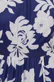 Yumi Navy Flower Stretch Mesh Midi Dress With Angel Sleeves