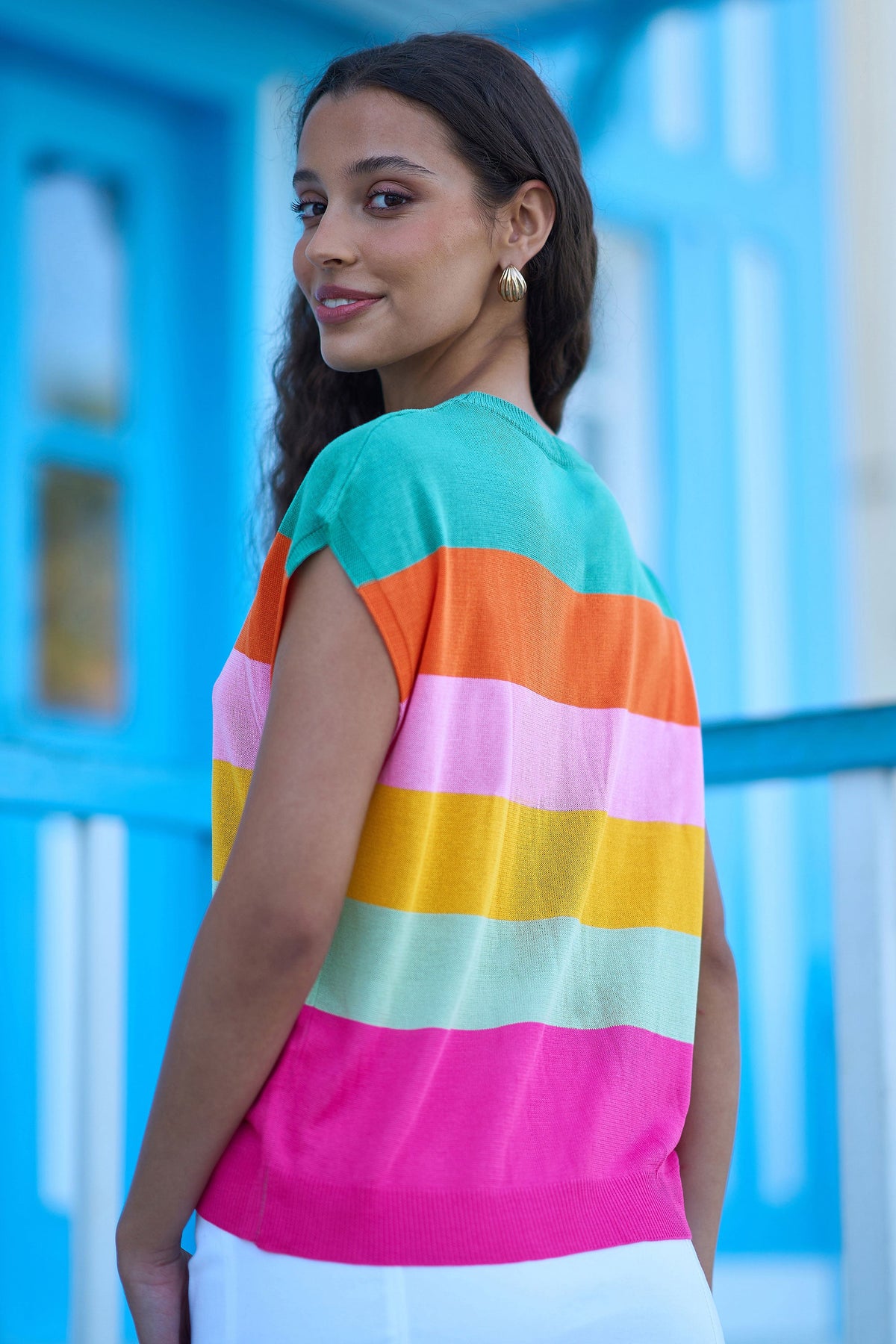 Yumi Multicolour Block Stripe Relaxed Knitted Top