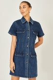 Yumi Blue Denim Stretch Shirt Dress With Pocket Details