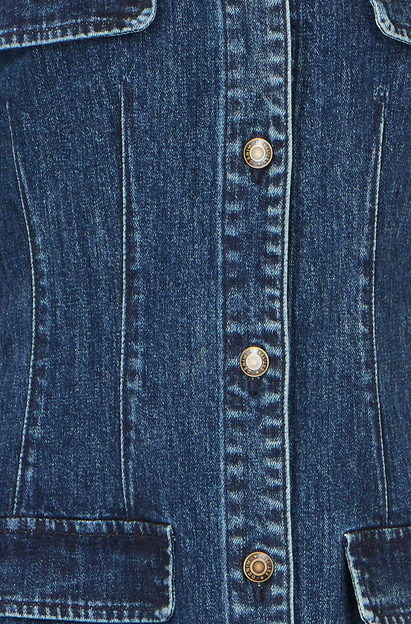 Yumi Blue Denim Stretch Shirt Dress With Pocket Details