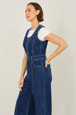 Yumi Blue Denim Stretch Fitted Jumpsuit