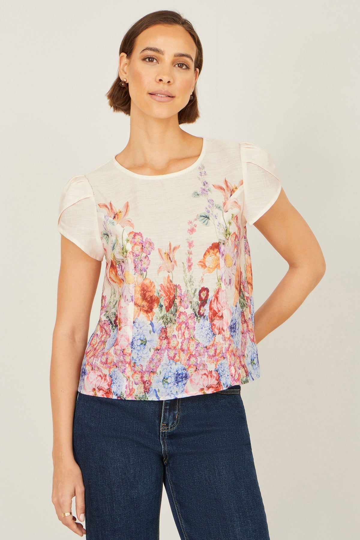 Yumi Pink Floral Border Top