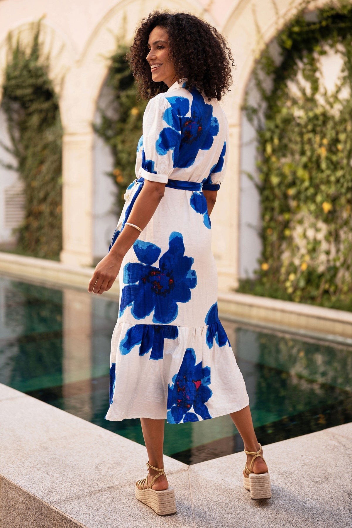 Yumi Blue Scattered Floral Shirt Dress