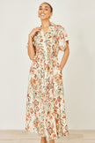 Yumi Ivory Viscose Relaxed Boho Print Maxi Shirt Dress