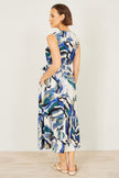 Yumi Blue Viscose Swirl Print Midi Dress