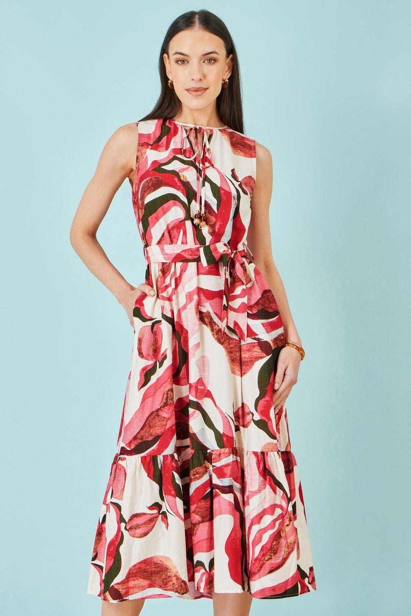 Yumi Pink Viscose Swirl Print Midi Dress