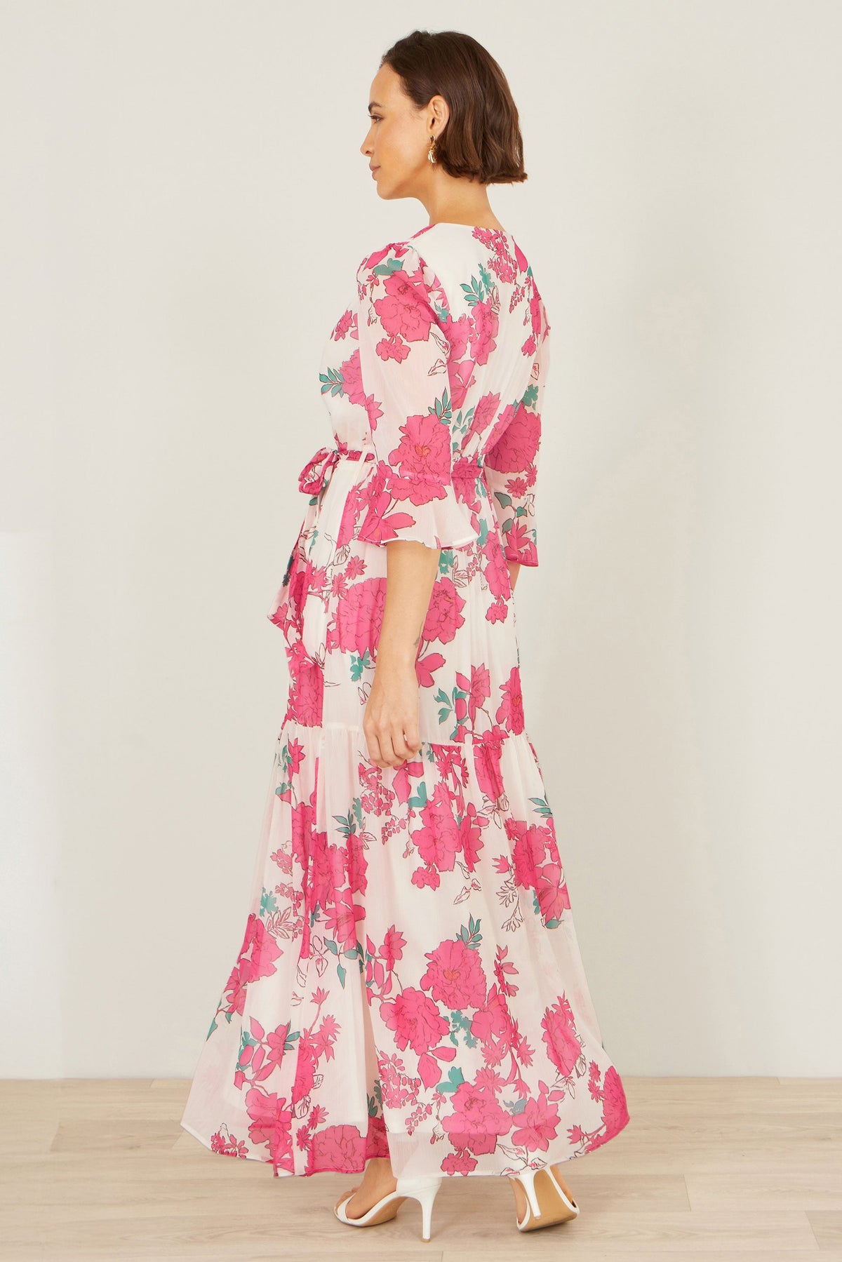 Yumi Pink Blossom Print Maxi Wrap Dress