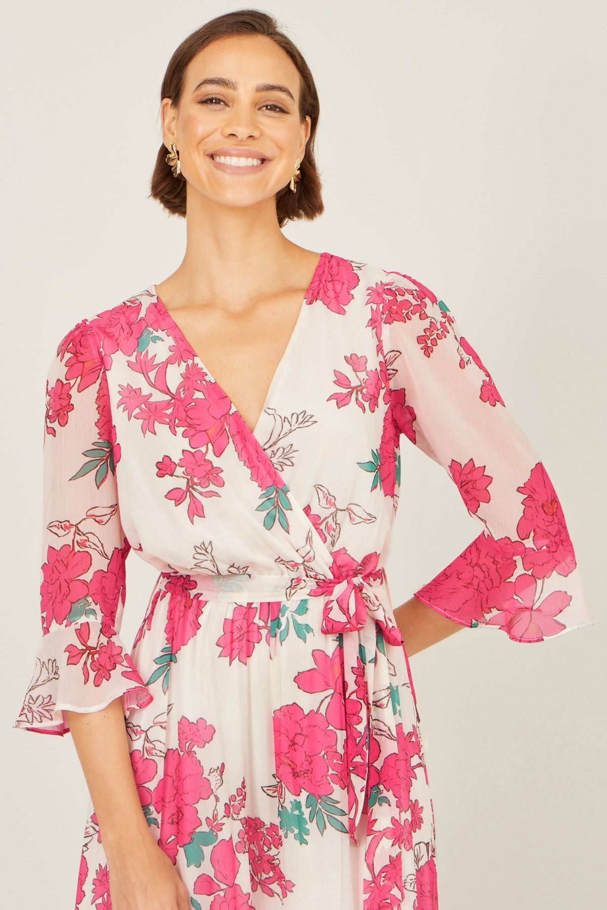 Yumi Pink Blossom Print Maxi Wrap Dress