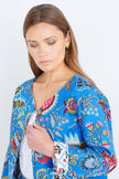 Yumi Blue Boho Print Cotton Reversible Quilted Jacket