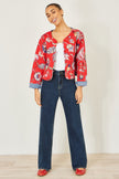Yumi Red Boho Print Cotton Reversible Quilted Jacket